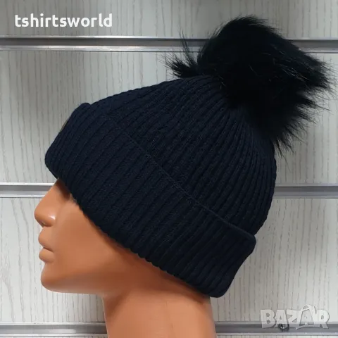 Нова зимна дамска шапка SilverStar в тъмносин цвят с пух/помпон, снимка 3 - Шапки - 47927749