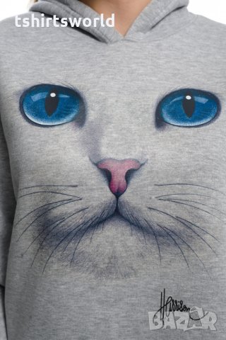 Нов дамски суичър с 3D принт сива Котка със сини очи, снимка 10 - Суичъри - 27502878