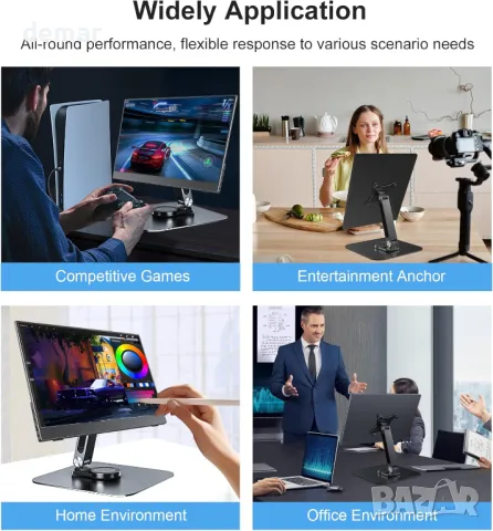 Стойка за монитор Golday 75x75 мм VESA, винтове M4 против загуба, за монитори 7"-17.3", снимка 4 - Монитори - 50420211