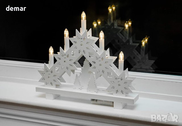 Коледна LED декорация със снежинки и свещи, бяла, 32 см, снимка 5 - Декорация за дома - 43120611