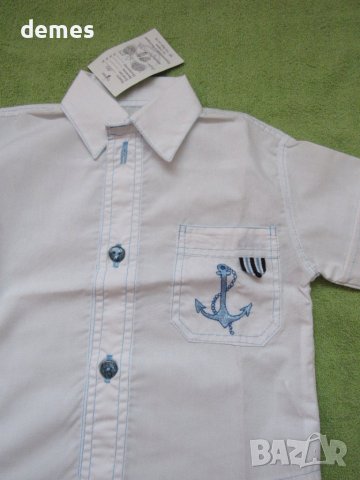 Бяла детска ризка с бродирано джобче размер 86 и 110, нова, снимка 3 - Детски ризи - 11087582