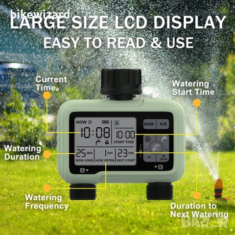 Компютър за напояване Kazeila, 2 връзки, 2 отделни програми програмируем часовник за напоява НОВ, снимка 4 - Напояване - 51727040