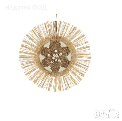  Декоративен ратанов панел, с черупки и листа от рафия, 48 см