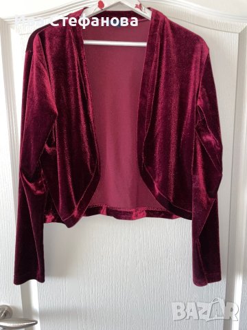 Ново елегантно кадифе кадифено сако болеро бордо вишнев цвят  ръкави за рокля 
