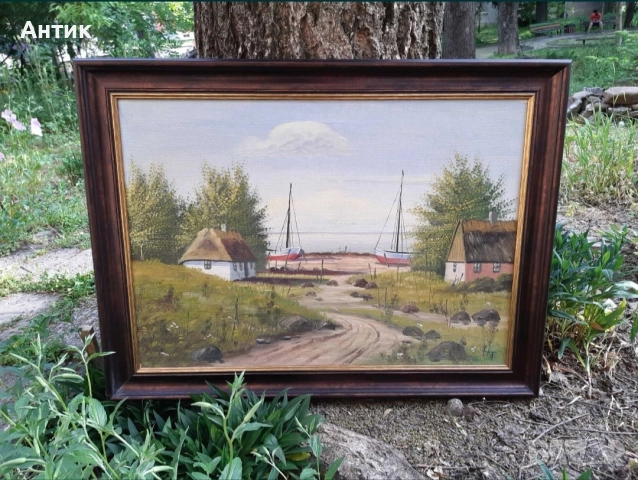 Красива Стара Картина Живопис Маслени Бои на Платно, снимка 11 - Картини - 52927653