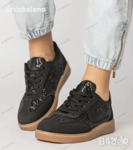 Черни дамски маратонки, украсени с брокат Likana, снимка 3 - Маратонки - 51098581