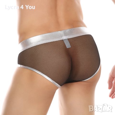 XL нови мъжки еротични слипове в сребристо и черна мрежа, снимка 3 - Бельо - 44072593