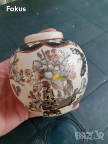 Красива стара ваза порцелан Сатцума Satsuma маркировка, снимка 4 - Антикварни и старинни предмети - 53307525