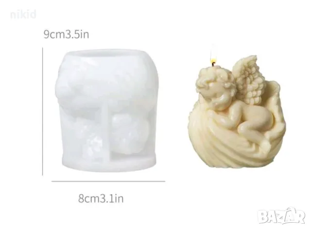 3D Бебе дете ангел в рапан раковина свито силиконов молд форма фондан шоколад смола свещ декор, снимка 2 - Форми - 49663389