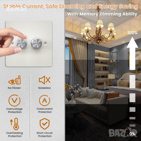 Klarlight Превключвател за димируеми LED светлини с функция за памет 200W, бял, снимка 5 - Лед осветление - 43947099