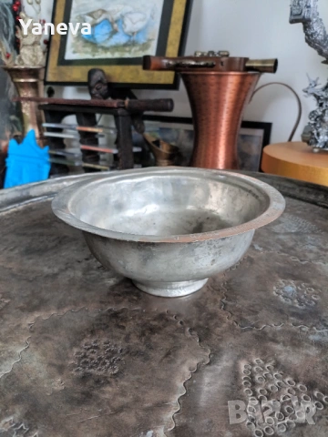 Стара ,калайдисана купа,чиния от 1925 г. с послание . , снимка 2 - Антикварни и старинни предмети - 53249859