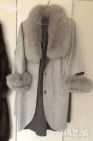 Дълго палто от вълна от алпака и естествен косъм от лисица, снимка 2 - Палта, манта - 52875316