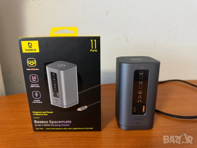 Hub USB докинг станция Baseus Spacemate Series 11-в-1, USB-C към 2x HDMI 4K@60Hz, 2x DP 4K@60Hz, 2x 