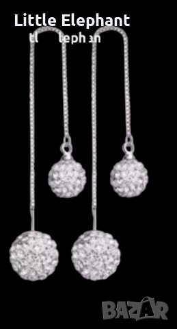 Sale Сребърни висящи обеци топчета с кристали,double balls,white/нови, снимка 1 - Колиета, медальони, синджири - 43256377