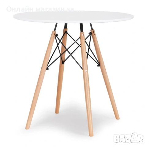 Бяла кръгла трапезна маса ModernHome в Скандинавски стил, Диаметър 80см, снимка 3 - Маси - 53380488