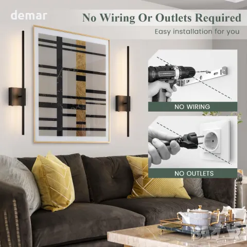 EIDEARAY Вътрешни стенни LED лампи, USB акумулаторни дистанционно,2 бр, снимка 7 - Лед осветление - 48208343