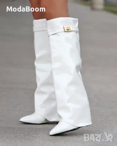 Ботуши на платформа - Лак, снимка 2 - Дамски ботуши - 48122405