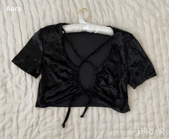 Black velvet tie-front crop top , снимка 3 - Корсети, бюстиета, топове - 51822621