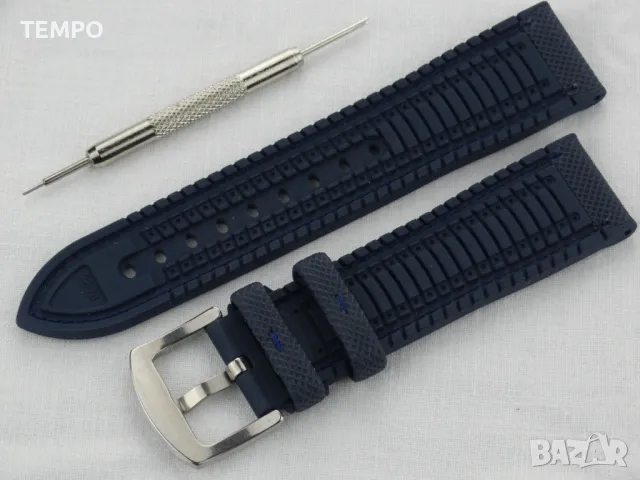 СИЛИКОНОВА КАИШКА СИНЯ С БЯЛ ШЕВ- 20мм + ПОДАРЪК, снимка 5 - Каишки за часовници - 48451474