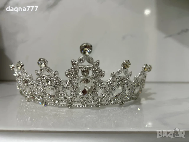 1бр. Висококачествена сплав Тиара Булчинска корона от планински кристал, Блестяща, Принцеса Кралица, снимка 11 - Аксесоари за коса - 50814198
