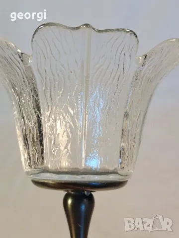 ретро стъклен свещник с метален пиедестал 22/4, снимка 3 - Декорация за дома - 49218319
