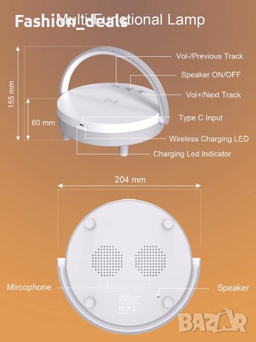 Нова Нощна лампа с безжично зарядно устройство LED светлина стая декор, снимка 3 - Друга електроника - 40052738