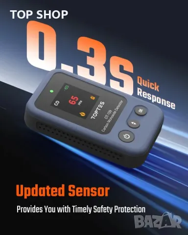 TOPTES OT-139 Преносим детектор за въглероден окис, звукови и визуални сигнали, 0-1000ppm - син, снимка 3 - Други стоки за дома - 49965670