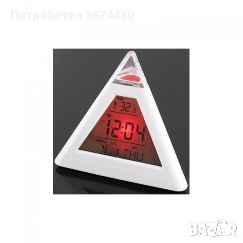 Светещ в 7 цвята led часовник пирамида, снимка 3 - Други - 39932058