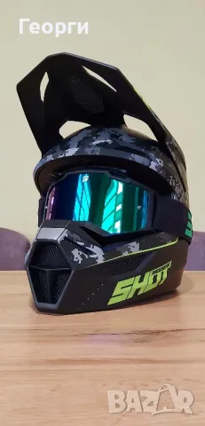 Каска за мотокрос Shot Furious Army Green Matt M + очила
