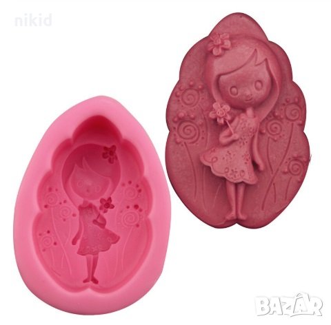 3D Нежно момиченце с цвете дълбок силиконов молд форма калъп за торта фондан шоколад гипс сапун, снимка 2 - Форми - 26278699