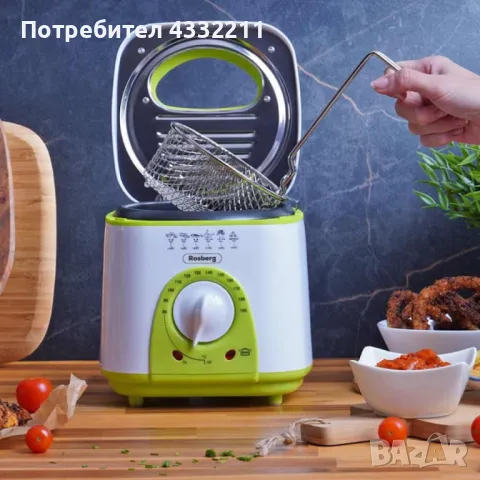 Фритюрник мини Rosberg, 1 литър, 950W, 80-190 C, Бял/зелен - 24 МЕСЕЦА ГАРАНЦИЯ, снимка 1