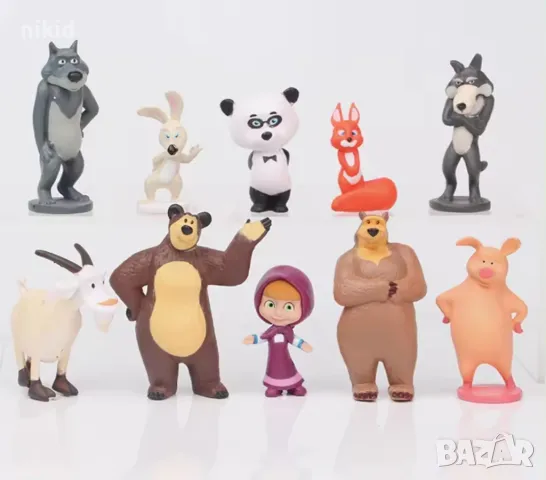 10 бр сет Маша и Мечока пластмасови фигурки играчки топери за игра и украса торта
