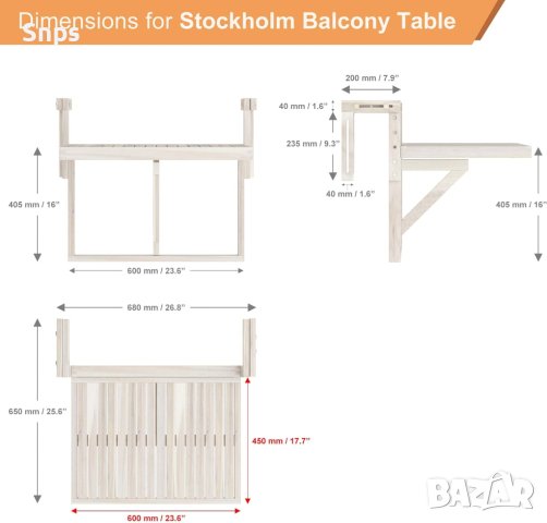 Сгъваема маса за парапети за тераса, балкон, веранда или навес, снимка 2 - Други стоки за дома - 43031381