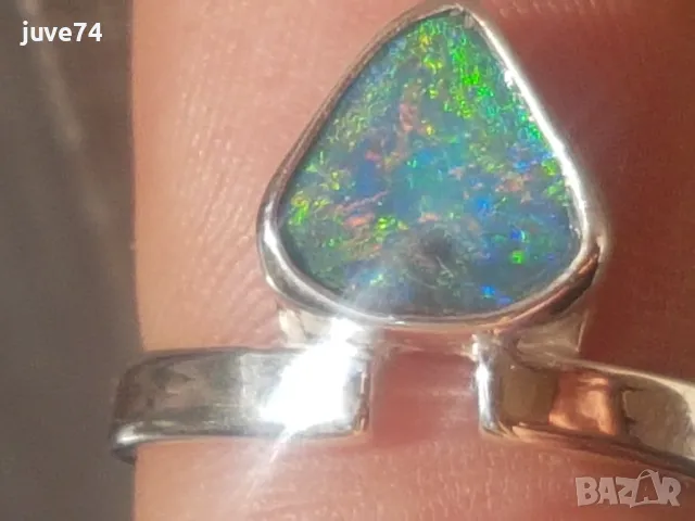 СРЕБЪРЕН ПРЪСТЕН С ЧЕРЕН ОПАЛ (АВСТРАЛИЯ) N3 B4, снимка 6 - Пръстени - 47575632