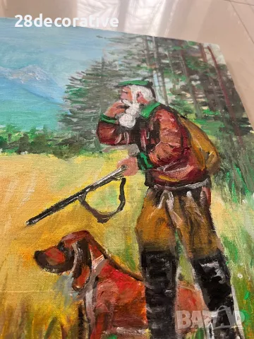 Картина Венелин Петров “Ловец с куче” масло върху платно, снимка 3 - Картини - 48098509