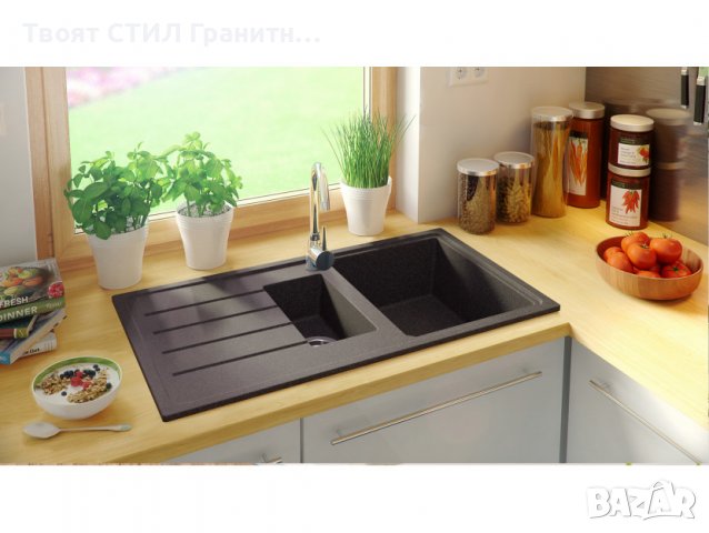 Кухненска Мивка от Гранит модел Копенхаген 900 x 500 Supreme Duo - графит, снимка 4 - Други - 37044341