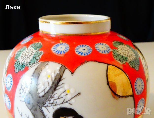 Японска порцеланова ваза Сацума,злато,урна. , снимка 5 - Вази - 26834882