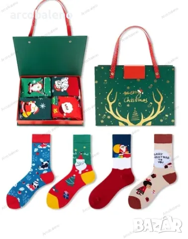Комплект 4 чифта коледни чорапи в подаръчна кутия, 6 модела