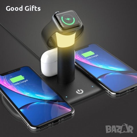 Безжично зарядно LH5 3 в 1, за Bluetooth слушалки, телефон, часовник