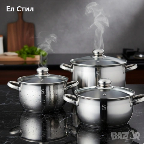 Комплект тенджери (SG-18099) – 3 броя с 5-слойно капсуловано дъно, снимка 6 - Съдове за готвене - 53574094