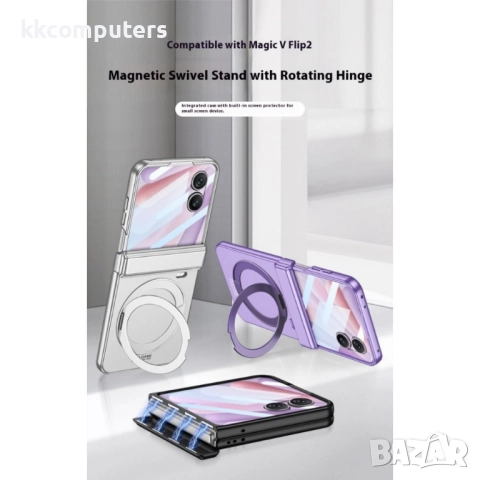 Калъф с протектор GKK за Honor Magic V Flip 2 – магнитна панта, стойка и MagSafe съвместимост, черен, снимка 3 - Калъфи, кейсове - 52165069