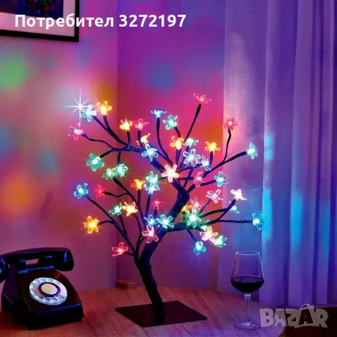 LED настолна лампа,Изкуствено Бонсай дърво-Череша,48 цветни LED светлини