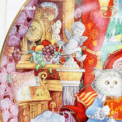 Колекционерска порцеланова чиния Wconker Wuv от серията Holiday Cat Plate на Franklin Mint., снимка 7 - Други ценни предмети - 52058889