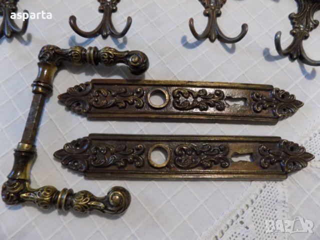 Комплект месингови полилей 3-ка, аплик 2-ка, 4 закачалки и шилт за врата, снимка 7 - Полилеи - 36623989