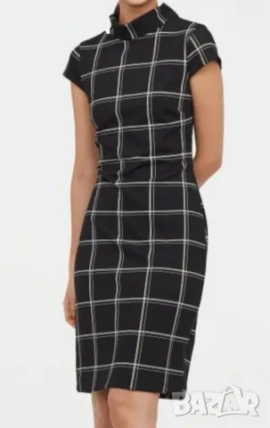 ЕЛЕГАНТНА черна рокля на бяло каре висока яка, снимка 3 - Рокли - 48341467