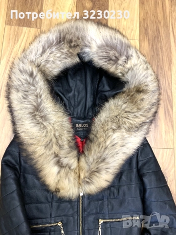 Дамско кожено яке с качулка с косъм от лисица, снимка 3 - Якета - 52413349
