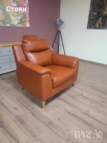 Кафяв кожен фотьойл, снимка 2 - Дивани и мека мебел - 43290509