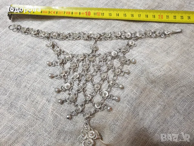 Арабски пръстен- гривна-винтидж,посребрени с филигранни цветя и звънчета, снимка 2 - Антикварни и старинни предмети - 48653631