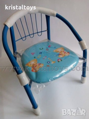 Стол детски с метални крака, облегалка и картинка в синьо