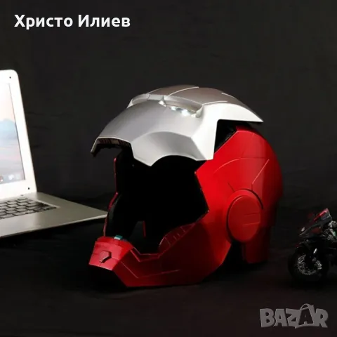 Marvel Маска Електронен шлем Iron Man светещи очи Железния човек Марвел сребърно с червено, снимка 5 - Друга електроника - 49128311